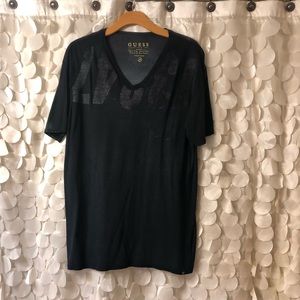 Black V-neck graphic tee